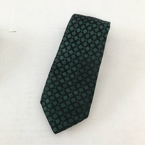 Tie Rich Forest Green Diamonds on Black Background Narrow Vintage Frazin Custom - Picture 8 of 12